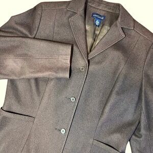 Ann Taylor Wool Belted Chocolate‎ Brown 3-Button Lined Blazer Jacket Size 8 EUC